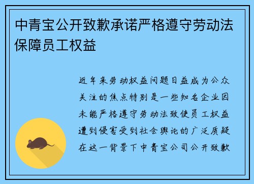 中青宝公开致歉承诺严格遵守劳动法保障员工权益